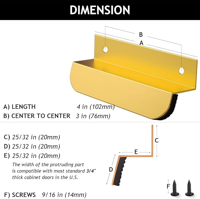 2-Pack Under Cabinet Foot Pull with Adhesive and Screws, Hands Free Toe Foot Pull Opener for Kitchen Trash Cabinet Drawer, 4 Inch (Gold)
