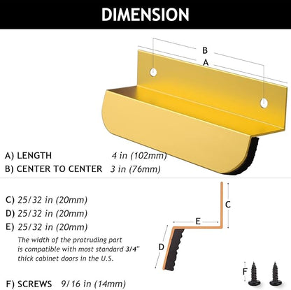 2-Pack Under Cabinet Foot Pull with Adhesive and Screws, Hands Free Toe Foot Pull Opener for Kitchen Trash Cabinet Drawer, 4 Inch (Gold)