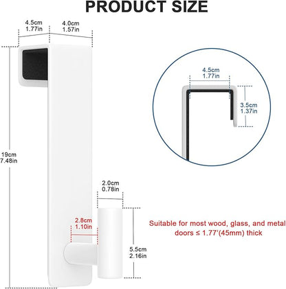 PMMASTO 2-Pack Over The Door Hooks - Rustproof Stainless Steel Door Hangers for 1-3/4 Inch Doors, Non-Marking and Tool-Free Easy Install (White, T Shape-Fits 1-3/4" Thick Door)