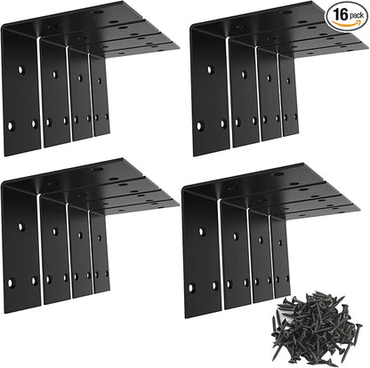 Black Stainless Steel Shelf Bracket,Joint Right Angle Bracket,L Shape Heavy Duty Metal Corner Brace Shelf Supporter for Wood Aufuga (16, 3.4x3.4x2)
