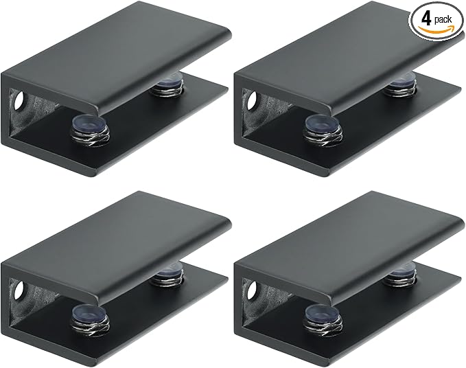 Alise Glass Shelf Bracket Adjustable Shower Brackets,Heavy Duty Rectangle Clamp Holder for 10-12mm Glass Shelves,Wall Mount Clamps Clip Support Replacement Parts,Black,Pack of 4