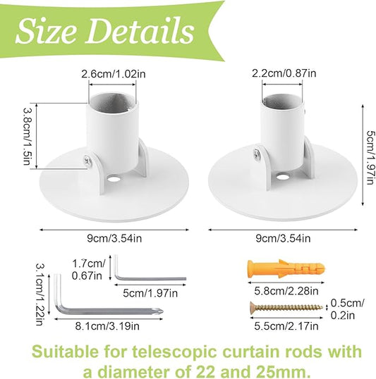 Adjustable Shower Curtain Rod Bracket, 2Pcs Different Sizes Titanium Steel Single Swivel Flange Heavy Duty Closet Rod Holder with Screws (White, Inner Dia. 22mm & 26mm)
