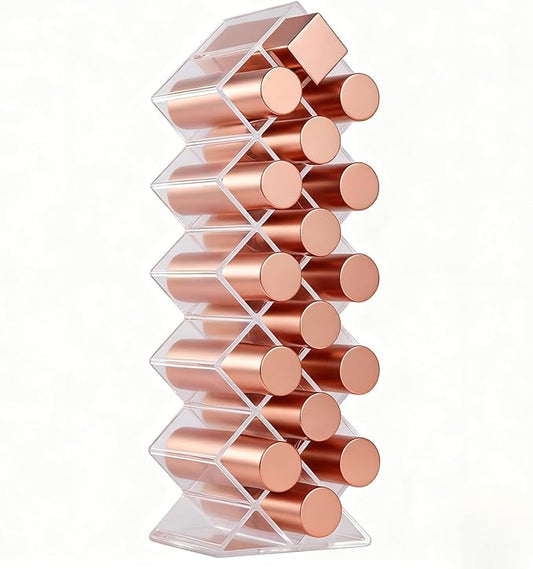 Lipstick Holder 16 Spaces Cute Fish Shape Cosmetic Lip Gloss Organizer for Countertop Clear Acrylic Makeup Perfume Storage Rack Drawer & Bathroom Novelty Desk Decor Vanity Display Case for Girls Women