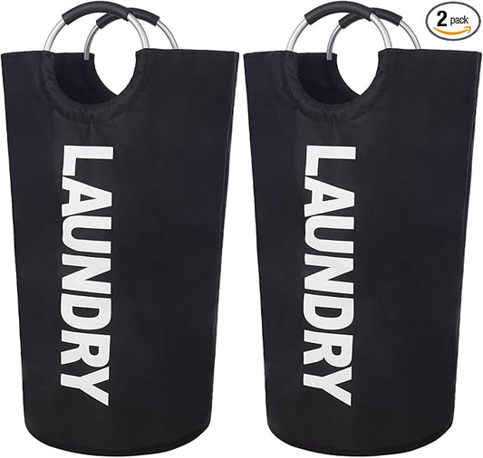 2 Pack 90L Laundry Basket, Waterproof Hamper With Foam Protected Aluminum Handles for Dirty Clothes, Dorm, Family (Black, 2 Pack-90L)