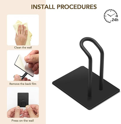 Adhesive Hooks,Stainless Steel Towel Hook,Sticky Hanger for Kitchen and Door,Bathroom Wall Hooks for Hanging Towel Robe Hat Coat Key, 4Packs (Black)