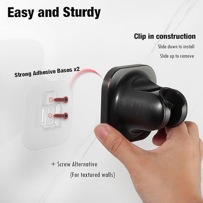 Handheld Shower Head Holder - 5 Positions Adjustable - Clip in - Screw or Adhesive Mount - Bathroom Wall Mounted Shower Wand Holder (Oil Rubbed)