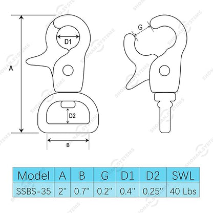 SHONAN 2" Small Trigger Snap Hooks, Marine Grade Stainless Steel Swivel Trigger Snaps, 2 Pack Scissor Clips, Small Lobster Claw Clips for Keychains, Bag Straps or Camera Belts, 40 Lbs Capacity
