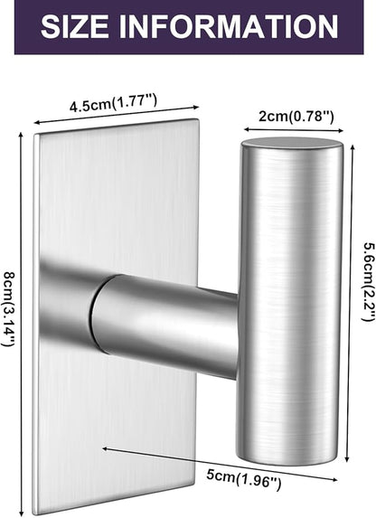 VAEHOLD Wall Towel Hooks, Heavy Duty Sticky Holder Waterproof Towel Hooks for Hanging Coat, Clothes, Closet Hook Wall Mount for Kitchen (Silver, 2 Pack)