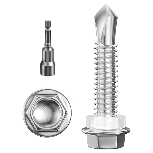 (250Pcs) #14×1" Hex Washer Head Self Drilling Screws, 410 Stainless Steel Metal SheetScrews，TEK Screws, Sheet Metal Self Tapping Screws