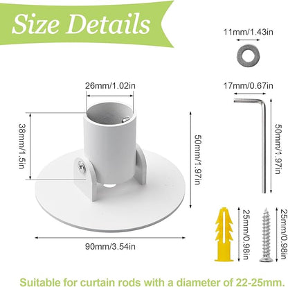 Shower Curtain Rod Bracket, 2Pcs 26mm Inner Diameter Titanium Steel Shower Curtain Rod Single Swivel Flange Easy Installation Curtain Rod Wall-Mount Bracket with Screws (White)