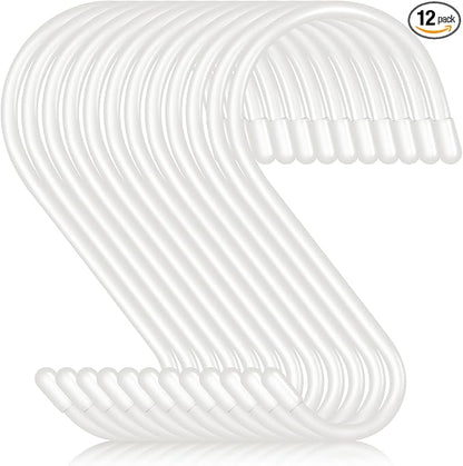 12 Pack 6 Inch S Hooks,Large S Hook Vinyl Coated Heavy Duty S Hook for Hanging, Non Slip S Hanger Closet Hooks, Steel Metal White Rubber S Hooks for Hanging Plants,Clothes,Jeans,Pot Pan Garden
