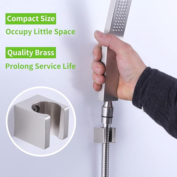 Angle Simple Shower Head Holder, Brass Shower Wand Bracket, Handheld Sprayer Holder Wall Mount, Brushed Nickel