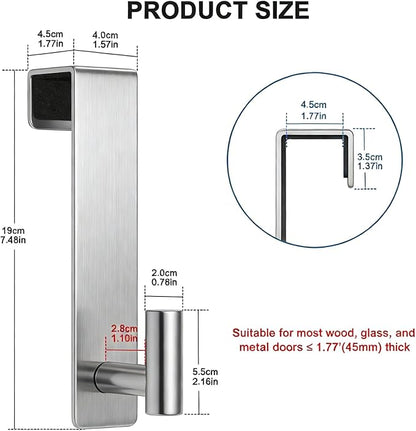 PMMASTO 2-Pack Over The Door Hooks - Rustproof Stainless Steel Door Hangers for 1-3/4 Inch Doors, Non-Marking and Tool-Free Easy Install (Silver, T Shape-Fits 1-3/4" Thick Door)