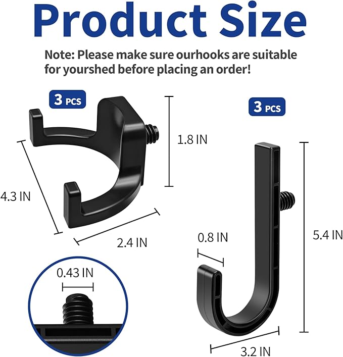 6Pcs Storage Shed Hooks for Suncast/Craftsman, J-Shape and U-Shape Suncast Shed Accessories, Premium ABS Garden Garage Storage Organization, Shed Shelves for Hanging Shed Organization Supplies