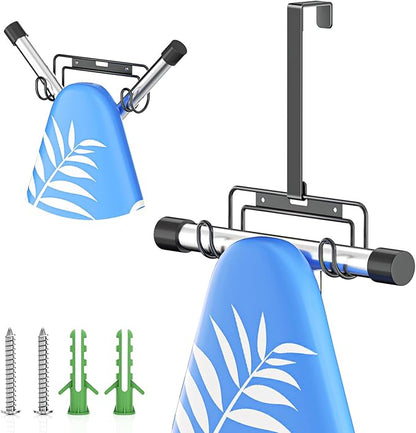 Ironing Board Holder Wall Mount/Over The Door Ironing Board Hanger, Laundry Rooms Metal Iron Board Holder Wall Mount for Y or T Leg (Black)