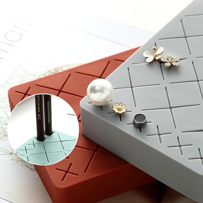 Silicone Lipstick Holder 18+6 Slots, Cosmetic Organizer Stand Square Makeup Display Case for Brush Lip Eye Stick Nail Polish Brushes Eyebrow, Premium Cosmetic Organizer-Grey