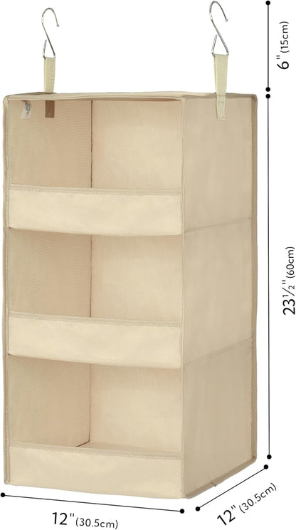 GRANNY SAYS 3-Shelf Hanging Closet Organizer, Khaki Closet Storage Hanging Shelves
