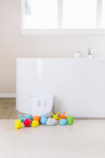Ubbi Baby Bath Time Essential Gift Set, Stand Up Draining Bath Toy Bin, Dishwasher Safe, White