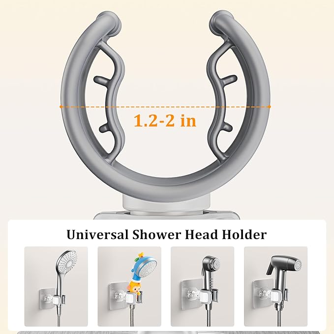 Adjustable Wall Mounted Shower Head Holder, Strong Adhesive & Drilling 2 Installation Methods, 360° Swivel Handheld Shower Wand Holder for RV Kids’ Bathroom Shower Accessories （White）