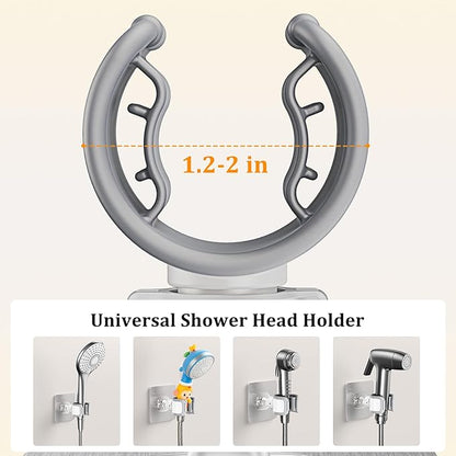 Adjustable Wall Mounted Shower Head Holder, Strong Adhesive & Drilling 2 Installation Methods, 360° Swivel Handheld Shower Wand Holder for RV Kids’ Bathroom Shower Accessories （White）