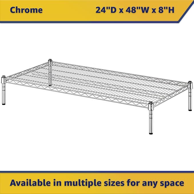 24" x 48" x 8" Chrome Wire Storage Shelf, Dunnage Rack, Commercial 1 Tier Small Shelf