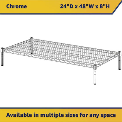 24" x 48" x 8" Chrome Wire Storage Shelf, Dunnage Rack, Commercial 1 Tier Small Shelf