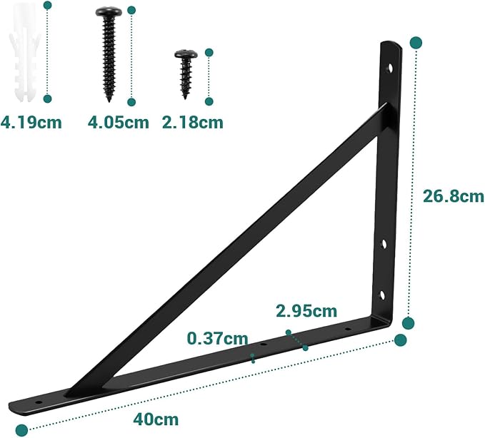 HOME MASTER HARDWARE 16x10 inch Heavy Duty Shelf Brackets, Black Metal Wall Mounted Supports for Shelves, L Shaped Shelf Angle Bracket for Floating Shelves, 6 Pack