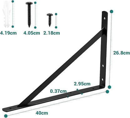HOME MASTER HARDWARE 16x10 inch Heavy Duty Shelf Brackets, Black Metal Wall Mounted Supports for Shelves, L Shaped Shelf Angle Bracket for Floating Shelves, 6 Pack