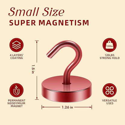 Neosmuk Magnetic Hooks, Cruise Ship Essentials, 120lb+ Heavy Duty Magnetic Hooks for Cruise Cabins, Refrigerator, Grill, Hanging, and Travel | Extra Strong Must-Haves Magnet Hook,Red, Pack of 10