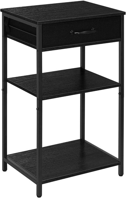 3 Tier Printer Stand Under Desk Small Printer Table with Storage Drawers Wood Printer Shelf Rack for Desk Black Side Table Nightstand for Home Office Organization