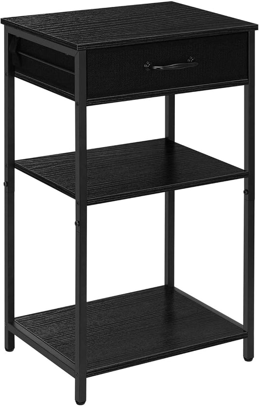 3 Tier Printer Stand Under Desk Small Printer Table with Storage Drawers Wood Printer Shelf Rack for Desk Black Side Table Nightstand for Home Office Organization