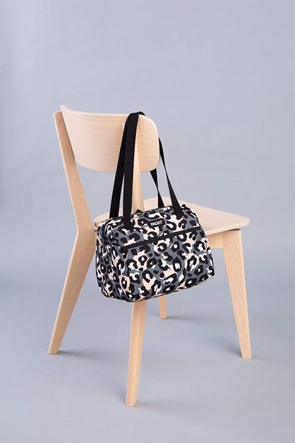 PackIt Freezable Hampton Lunch Bag, Wild Leopard Gray, Built with EcoFreeze Technology, Collapsible, Reusable, Zip Closure with Front Pocket and Shoulder Straps, Perfect for Tweens and Adults
