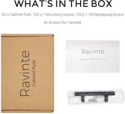 Ravinte 60 Pack | 5 Inch Cabinet Pulls Matte Black Stainless Steel Kitchen Drawer Pulls Cabinet Handles 5 Inch Length, 3 Inch Hole Center