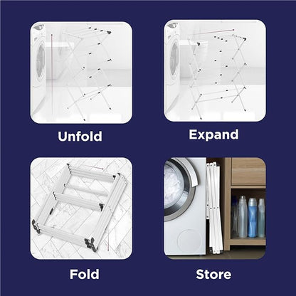 BLACK+DECKER 3 Tier Expandable Collapsing Foldable Laundry Rack for Air Drying Clothing, Space Saving Heavy Duty Lightweight Metal Drying Rack(White)