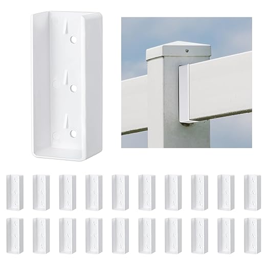 Nuanchu 20 Pcs Vinyl Fence Brackets White 1.5x5.5 Vinyl Fence Rail Mount Brackets Bulk U Mount Bracket Kit for Railings Fences Walls