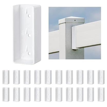 Nuanchu 20 Pcs Vinyl Fence Brackets White 1.5x5.5 Vinyl Fence Rail Mount Brackets Bulk U Mount Bracket Kit for Railings Fences Walls