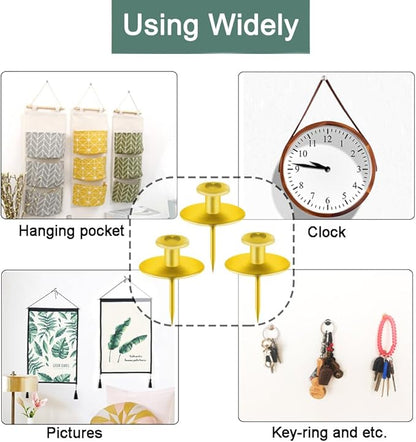 30 PCS Picture Hangers Hooks for Drywall, Gold Push Pins Double Headed Nails Thumbtacks for Wall Hangings Picture, Decorative Small Pins for Cork Board Home Office Photo Decorations