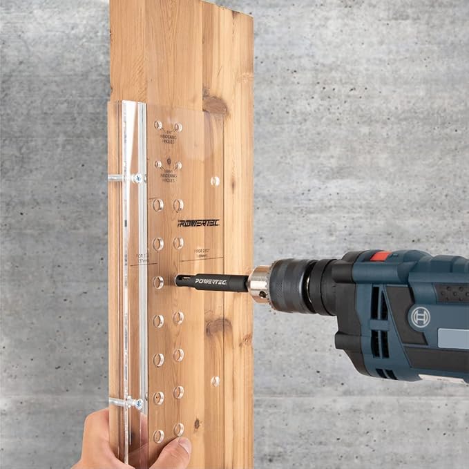 POWERTEC Shelf Pin Jig with 1/4" Self Pin Bit, 1/4" 100PCs L-Shaped Shelf Pegs, Woodworking Tools for Installing Shelf Pegs and Pins, Shelf Pin Drilling Jig for Making Shelves and Cabinet (71909)