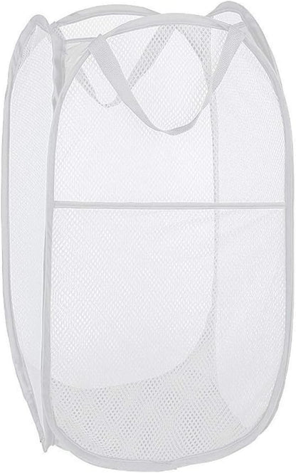 Pop up Laundry Hamper, Portable Foldable Mesh Clothes Hamper for Kids Room, College Dorm or Travel, Collapsible Laundry Basket for Storage, White