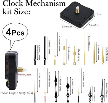 4Pcs Quartz Clock Mechanism Kit, Wall Clock Mechanisms Mattery Powered Replacement, Clock Movement Parts Motor Replacement DIY Repair Parts with 5 Set Hands (No Battery)