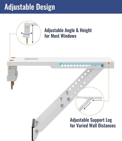 LuckIn Air Conditioner Support Bracket, Heavy Duty Window AC Bracket Universal Fit for 5,000-12,000 BTU AC Units, Holds Up to 85lbs, Adjustable Extender Leg & Built-in Bubble Spirit Level