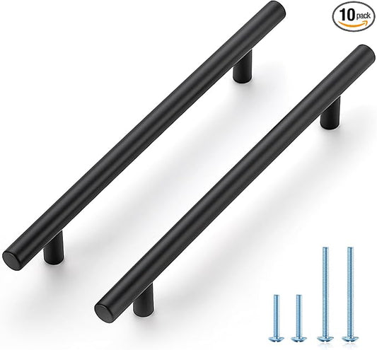 10 Pack 8-13/16 Inch Cabinet Pulls Kitchen Cabinet Handles with 6-1/4 Inch Hole Center Matte Black Cabinet Hardware Stainless Steel Kitchen Drawer Pulls for Cabinets Cupboard, 160mm Hole Centers