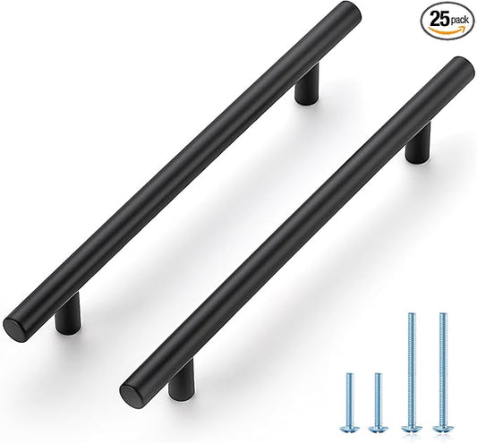 25 Pack 8-13/16 Inch Cabinet Pulls Kitchen Cabinet Handles with 6-1/4 Inch Hole Center Matte Black Cabinet Hardware Stainless Steel Kitchen Drawer Pulls for Cabinets Cupboard, 160mm Hole Centers