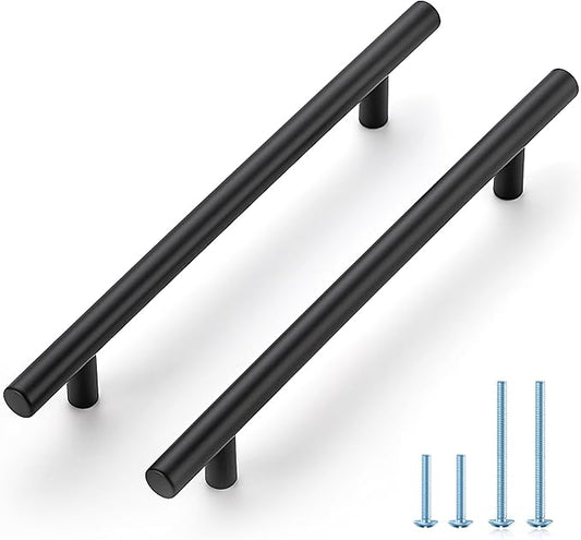 45 Pack 8-13/16 Inch Cabinet Pulls Kitchen Cabinet Handles with 6-1/4 Inch Hole Center Matte Black Cabinet Hardware Stainless Steel Kitchen Drawer Pulls for Cabinets Cupboard, 160mm Hole Centers