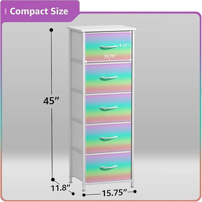 Sorbus Kids Dresser with 5 Drawers - Storage Chest Organizer Nightstand - Steel Frame, Wood Top, Tie-Dye Fabric Bins for Clothes - Wide Furniture for Bedroom, Hallway, Nursery, Closet, & Apartment