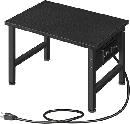 HOOBRO Printer Stand for Desk, Desktop Printer Stand with Charging Station, Small Printer Table with Storage Hook, Under Desk Printer Cart, File Rack for Home Office, Black BB01UPS01