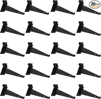 20 Pack Metal Slatwall Shelf Brackets with Lip Heavy Duty, Slatwall Accessory for Panels Shelving, Garage, Retail Display (Black, 6 Inch)