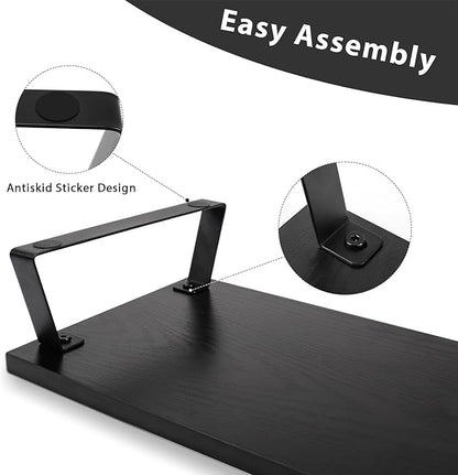Wood Dual Monitor Stand Riser - Monitor Stand for 2 Monitors, Large Computer Stand For Desk with Metal Legs, Desk Organizers and Storage With Drawer, Desk Shelf for Computer/Laptop/Printer/TV, Black