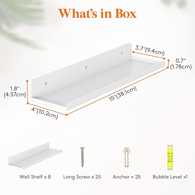 Lifewit Floating Shelves for Bathroom, 15" Clear Wall Organizer for Makeup, Perfume, Figures, Photo, Decor Shelf for Nursery, Living Room, Bedroom, Kitchen, Over Toilet Storage Rack, White, 8 Pack