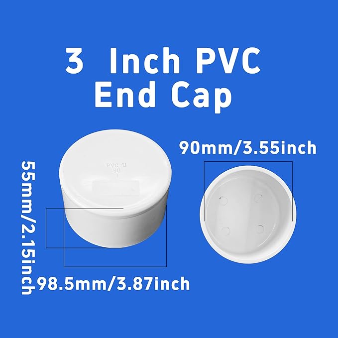 2PCS 3 Inch PVC End Caps(Not SCH40), White Furniture Grade Socket Plugs Adapter, PVC Pipe Fitting Covers for Greenhouse Frames & Shelving Systems(90mm Inner Diameter)